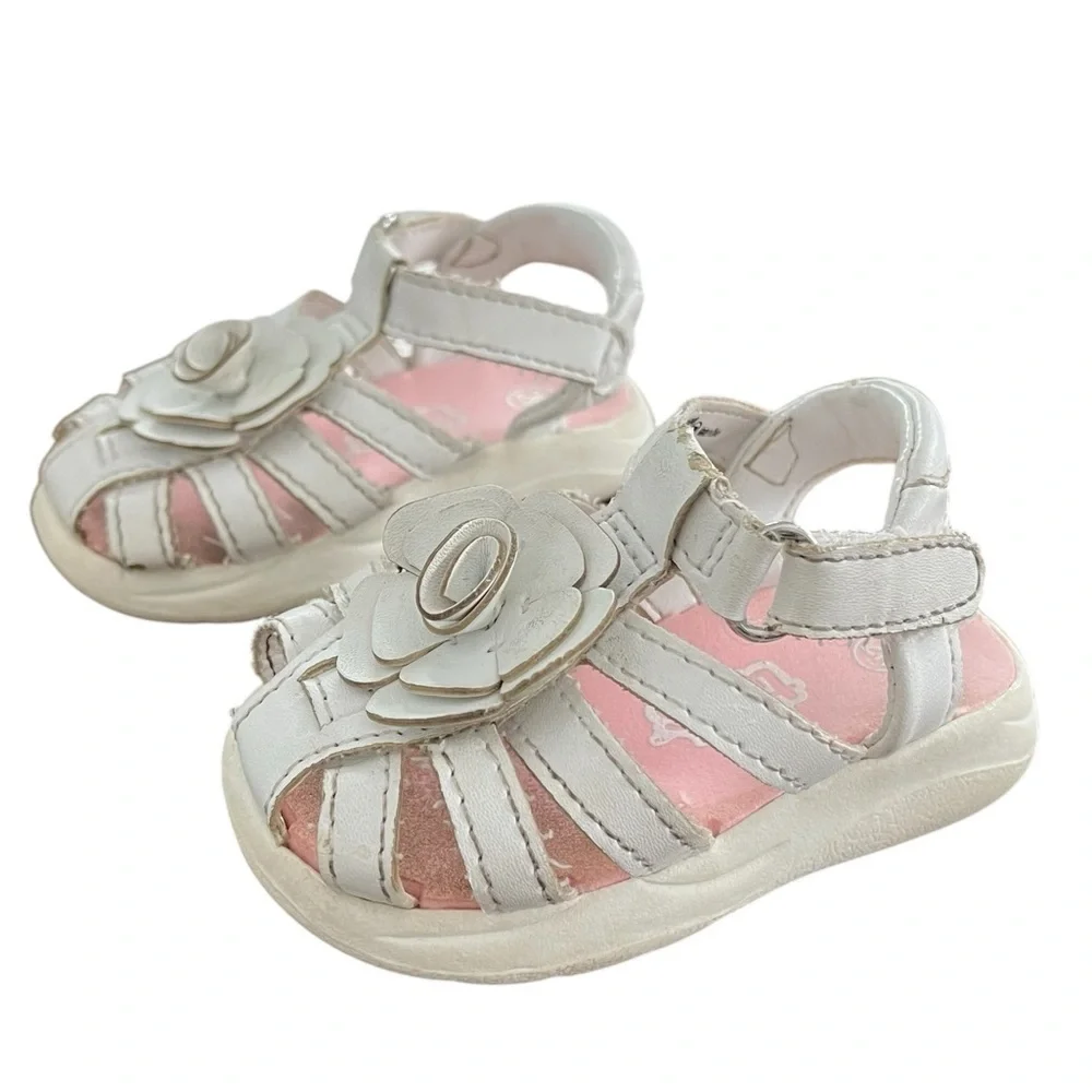 Kids Shoes Set Size 2 Black Athletic Works Sneakers and White Teeny Toes Sandals